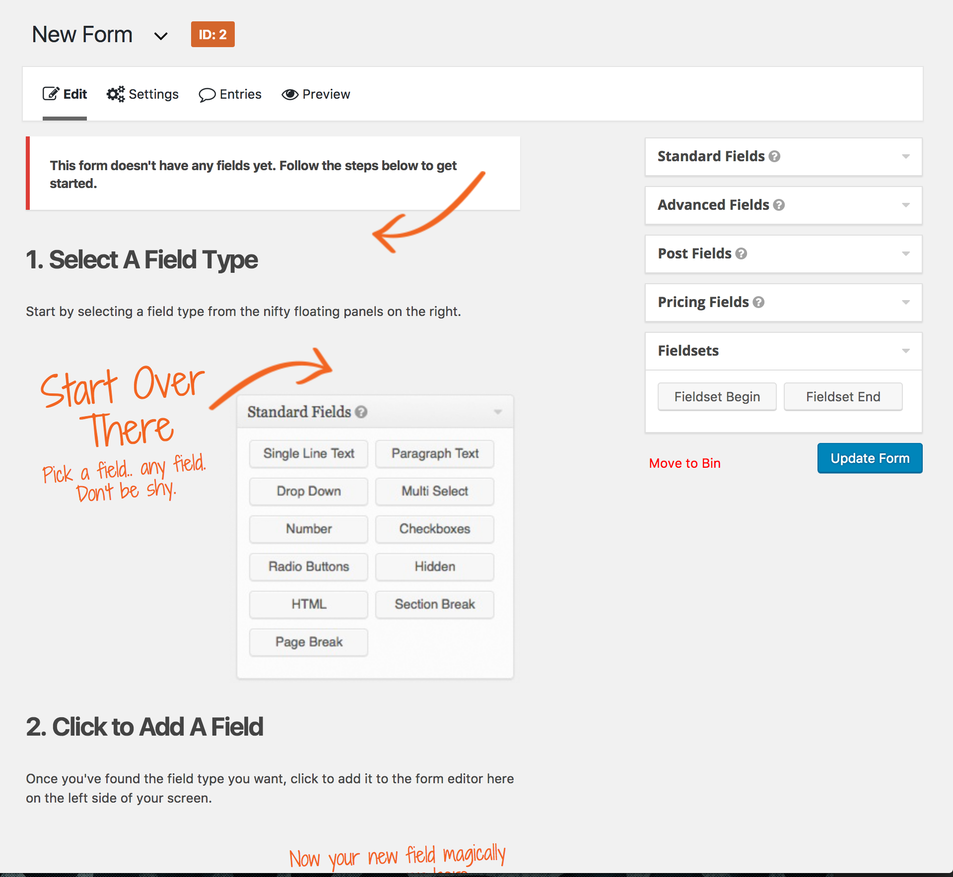 Two new form field types will be added to your form.