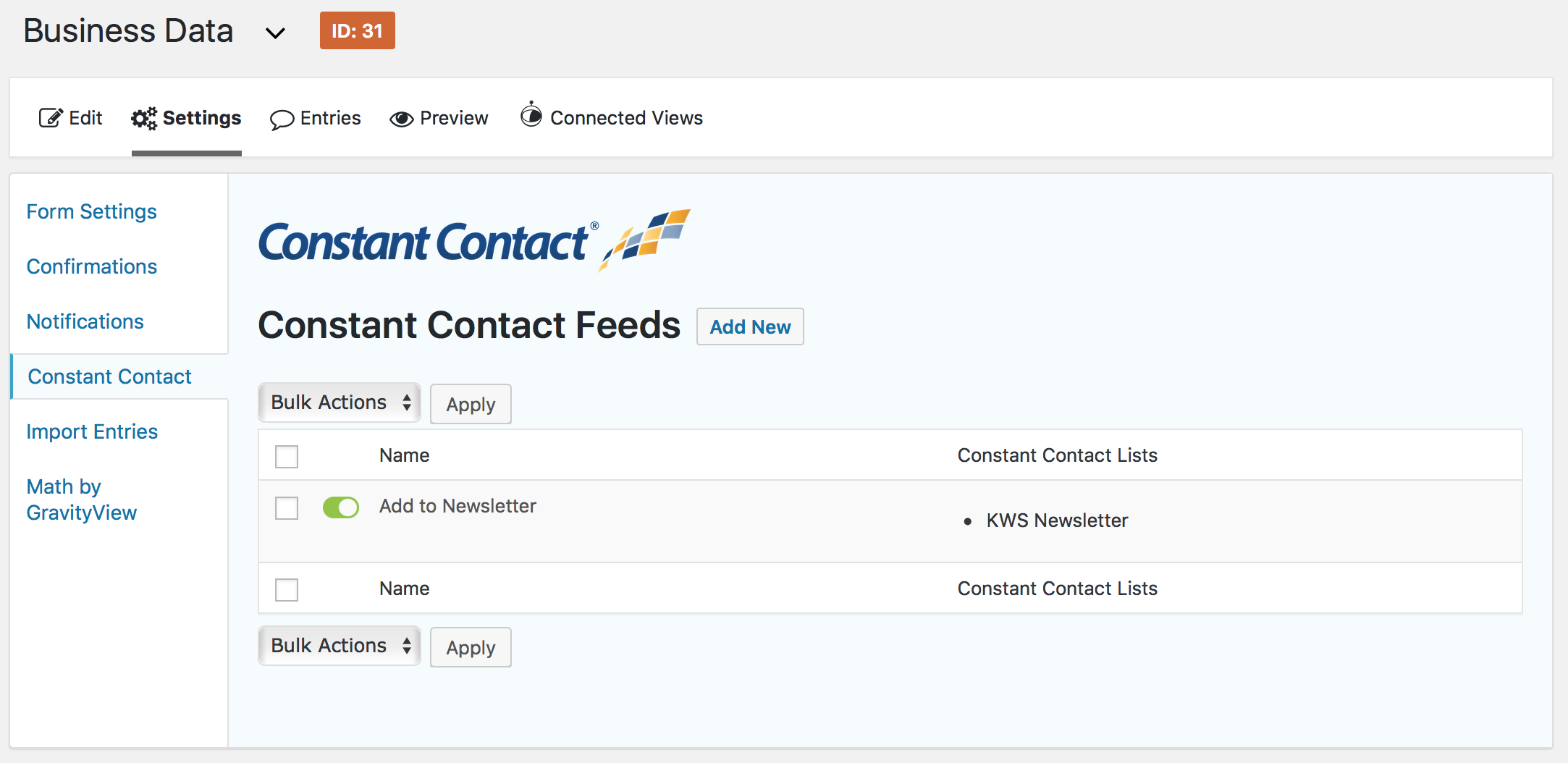 Configure one or more feeds (Constant Contact sync rules) per form