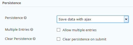 Shows the 'Persistence' options found in the forms settings page. These options are provided by the Gravity Forms Data Persistence Add-On Reloaded plugin.