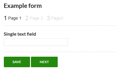 Shows the 'Save' button on the first page of a multi-page form. The 'Save' and 'Next' buttons are displayed.