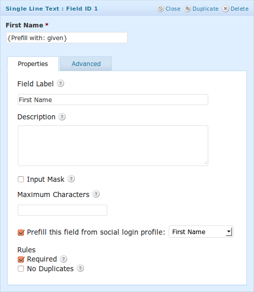 The field added when you click the 'Social Login' field button (in the