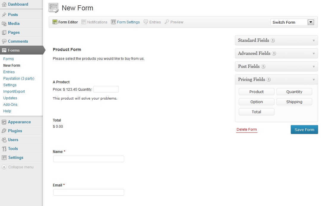 Sample Payment Form creation.