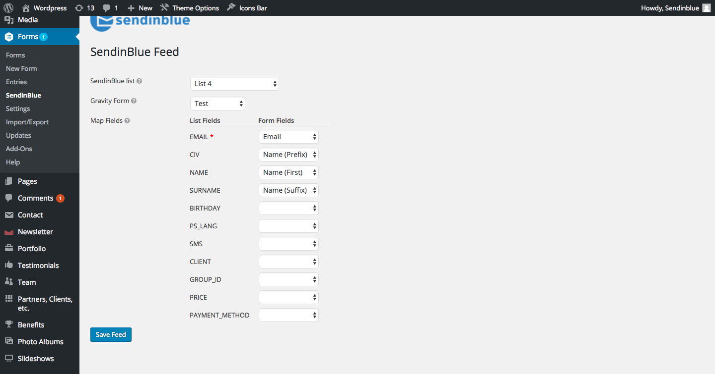 Map the inputs of your gravity forms with your Sendinblue's contact attributes.