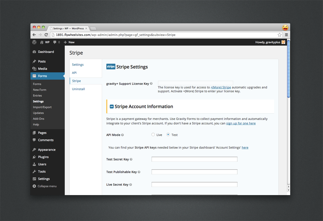 Stripe settings page