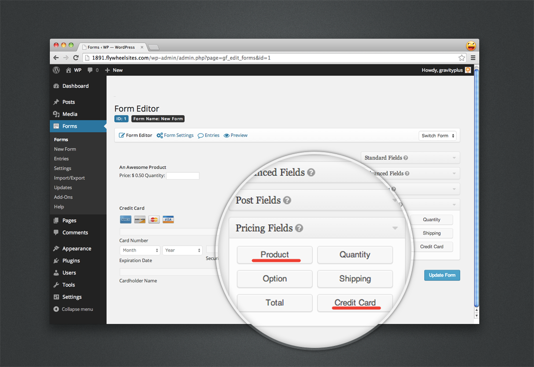 Product and Credit Card field