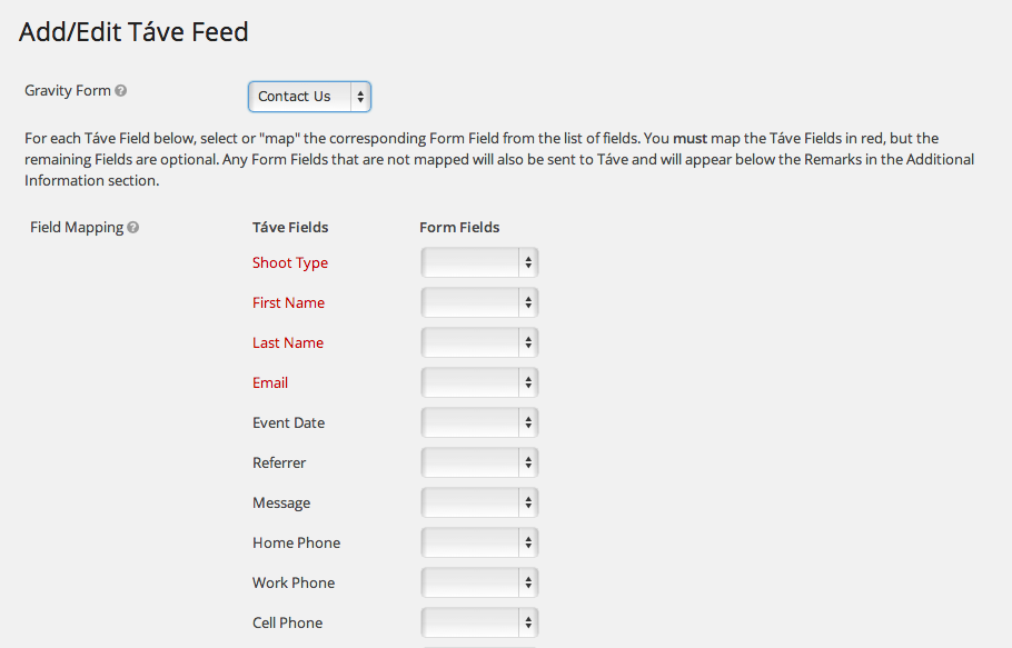 Mapping your fields from the form to Táve.