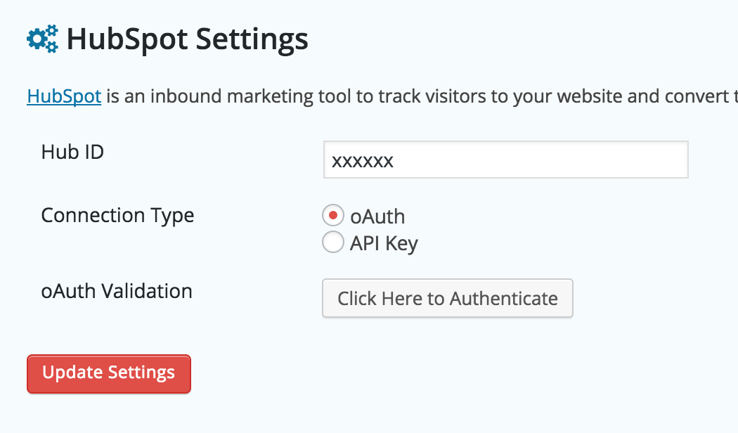HubSpot settings found in Forms > Settings > HubSpot