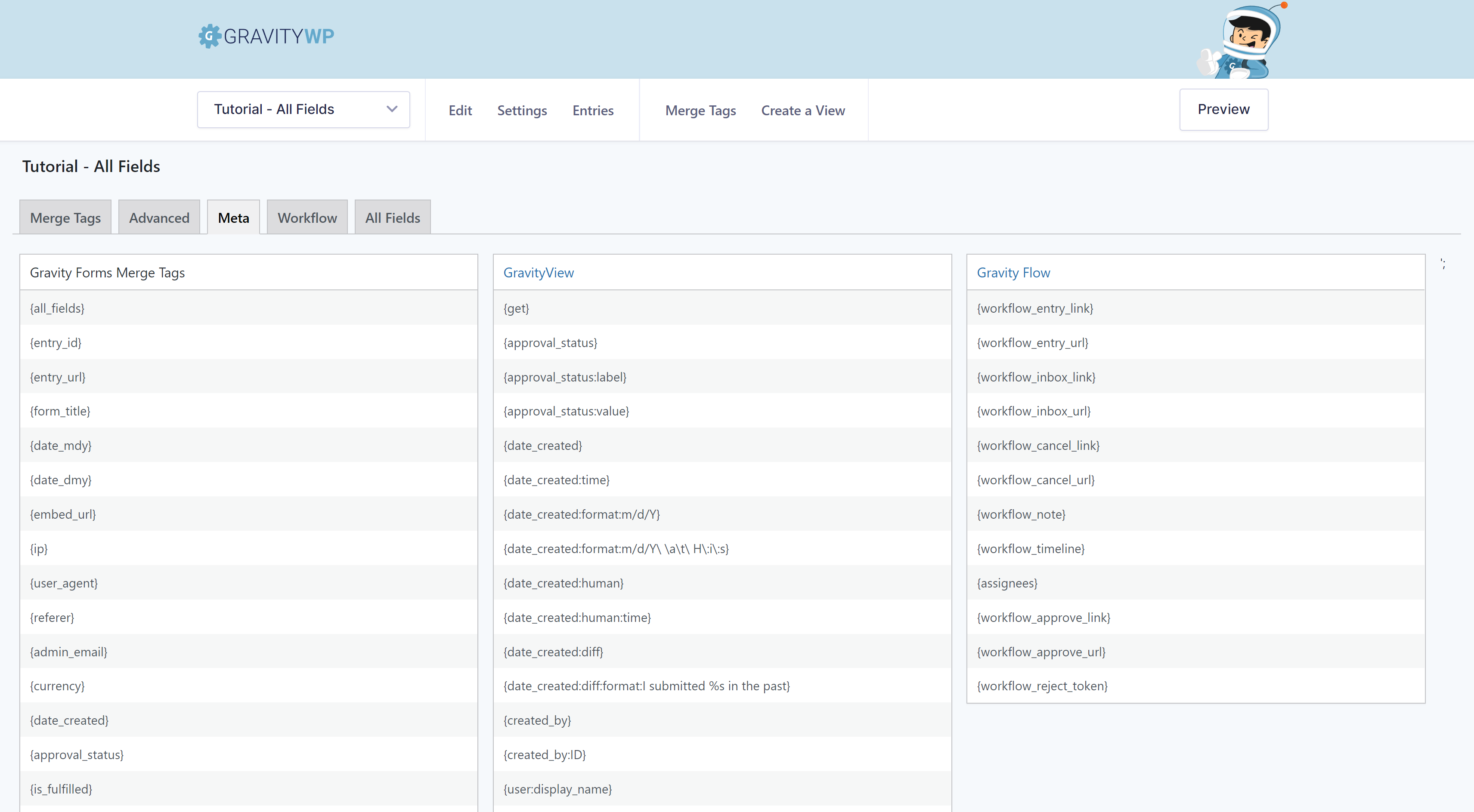 List of Standard Merge Tags (Gravity Forms, GravityView, Gravity Flow).