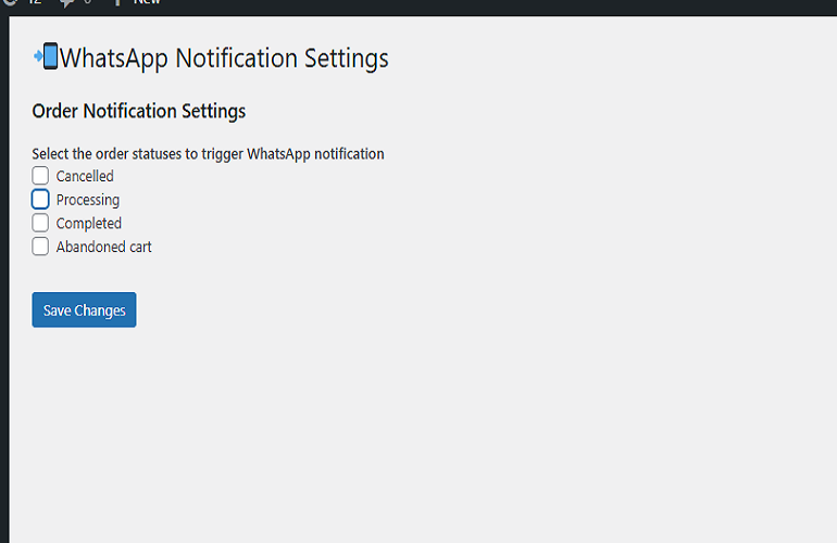 select Statuse to trigger WhatsApp notification
