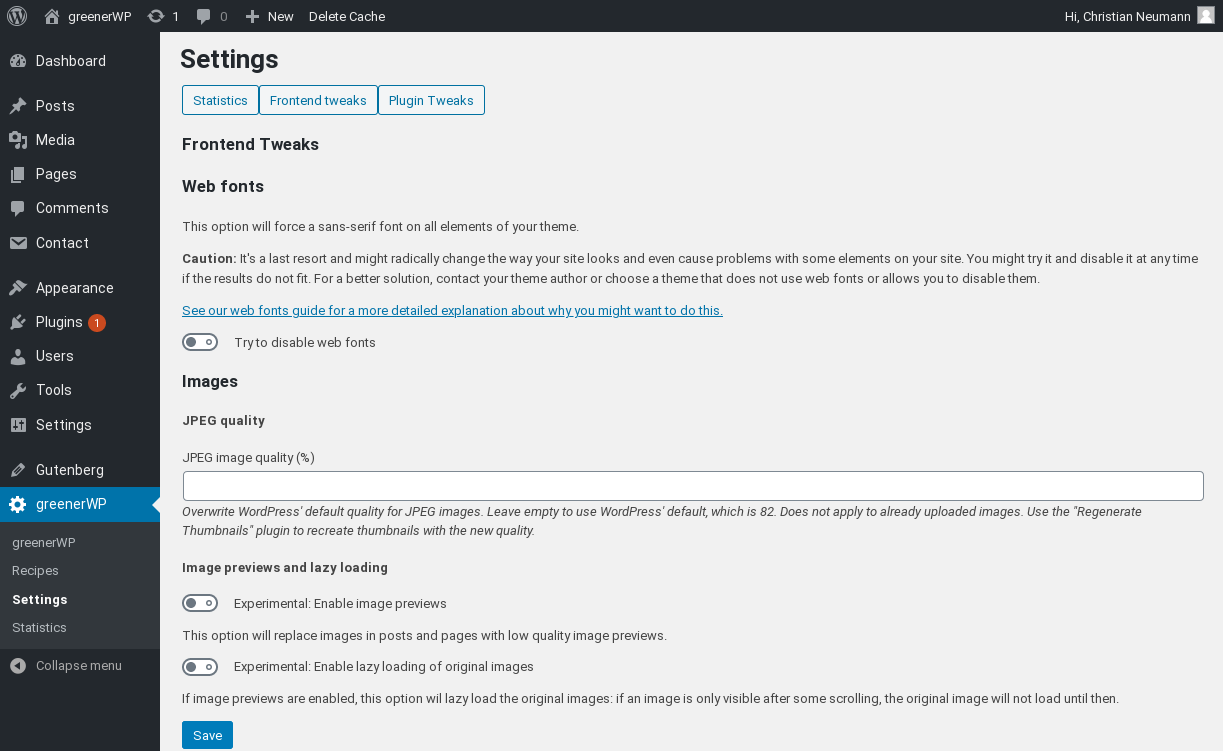 Configure GreenerWP to fit your needs