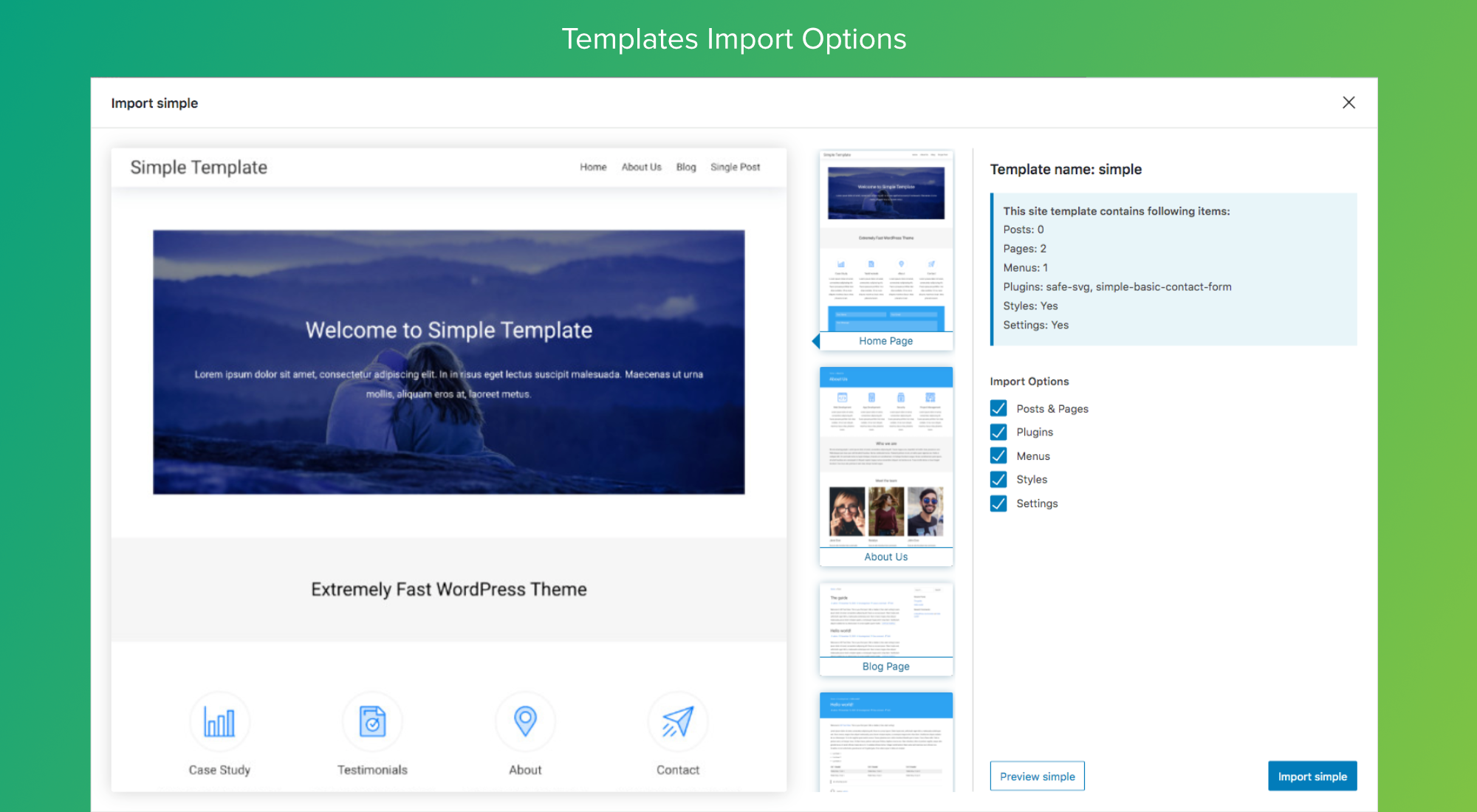 Template import options.