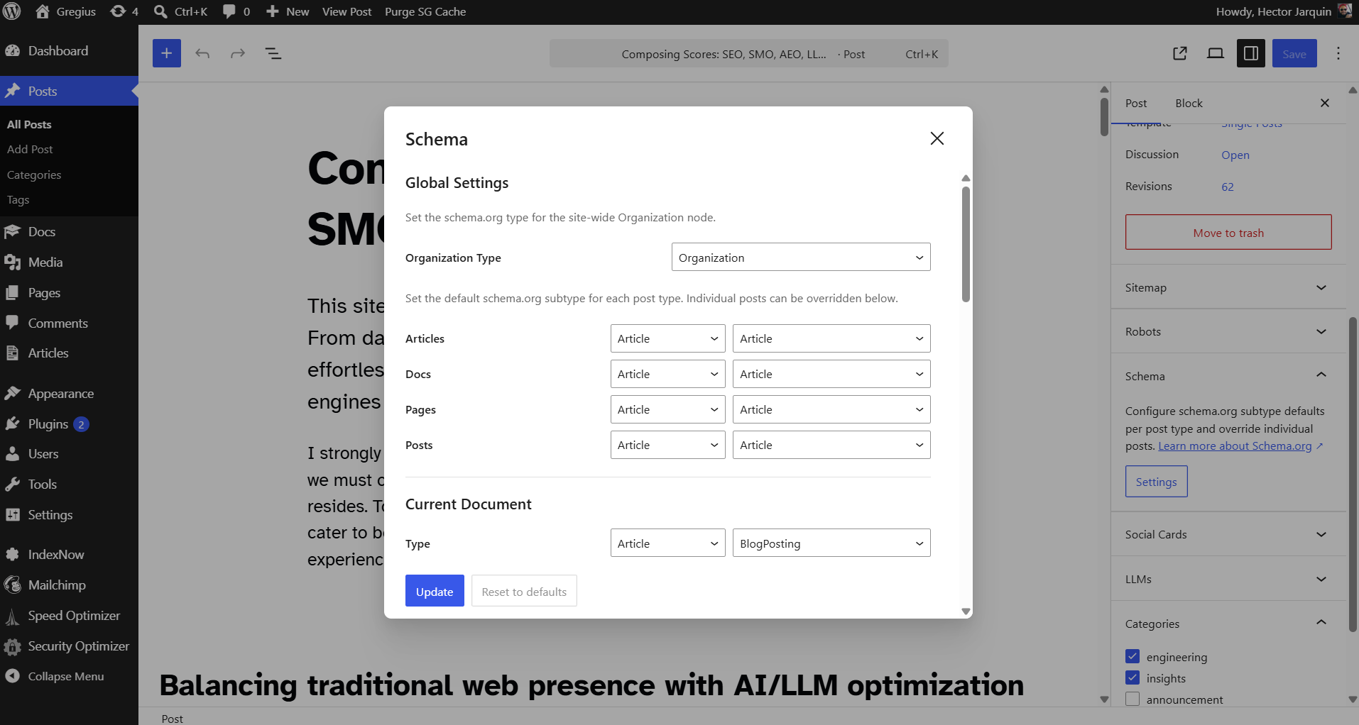 Schema settings via the editor