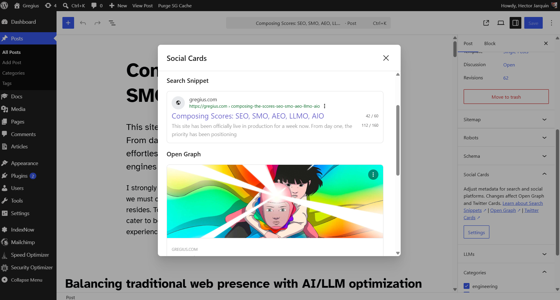 Social cards settings via the editor