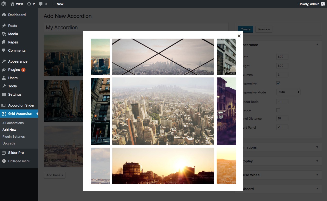 The preview window in the admin area.