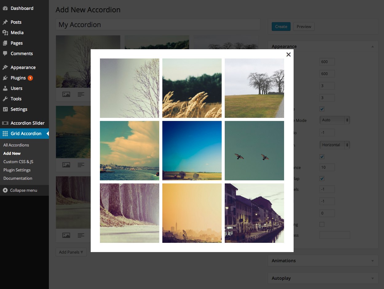 The preview window in the admin area.
