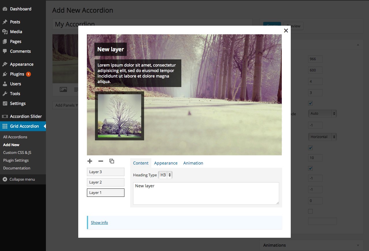 The layer editor in the admin area.