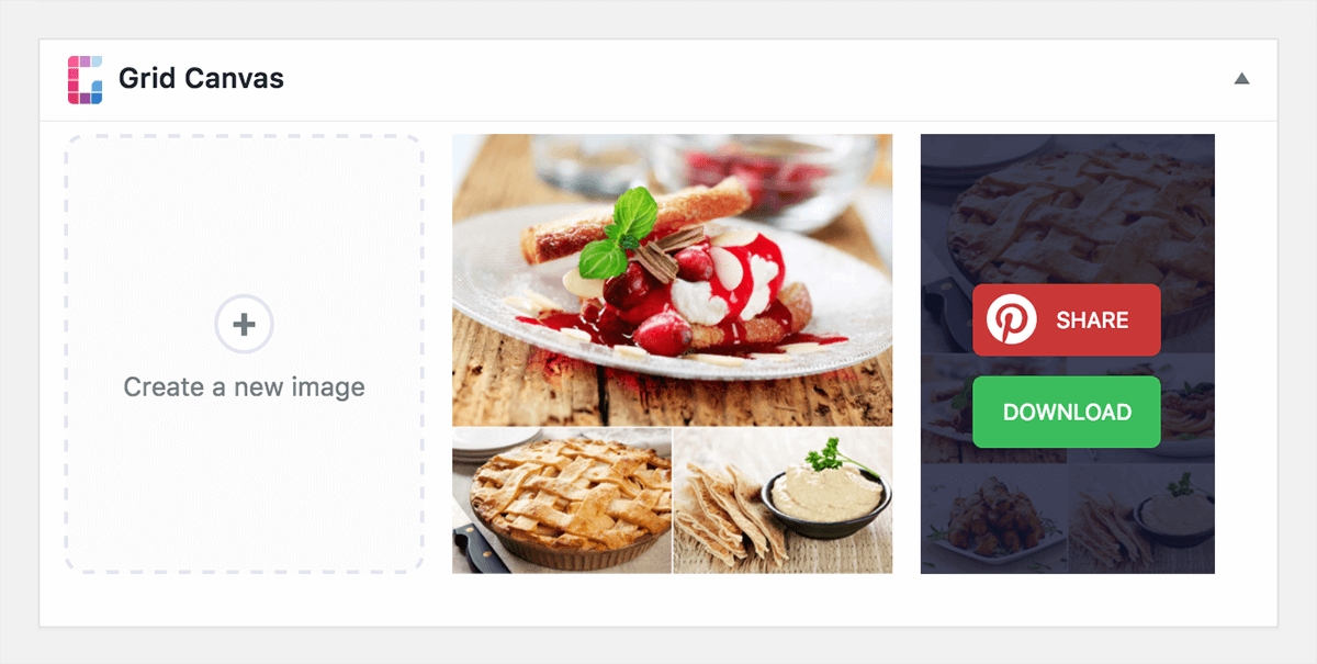 Share on Pinterest and Download Image buttons for each generated grid image