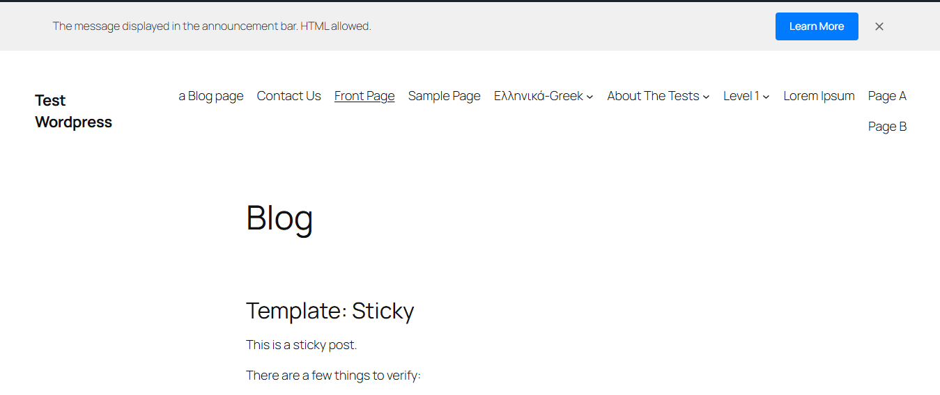 Notice bar displayed at the top of a website