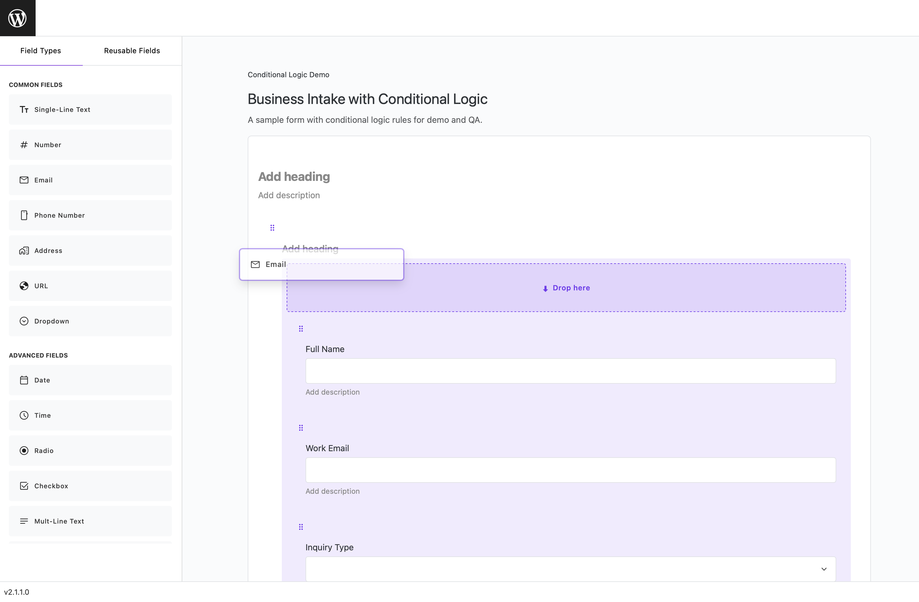 Live editing of a themed form in the admin builder
