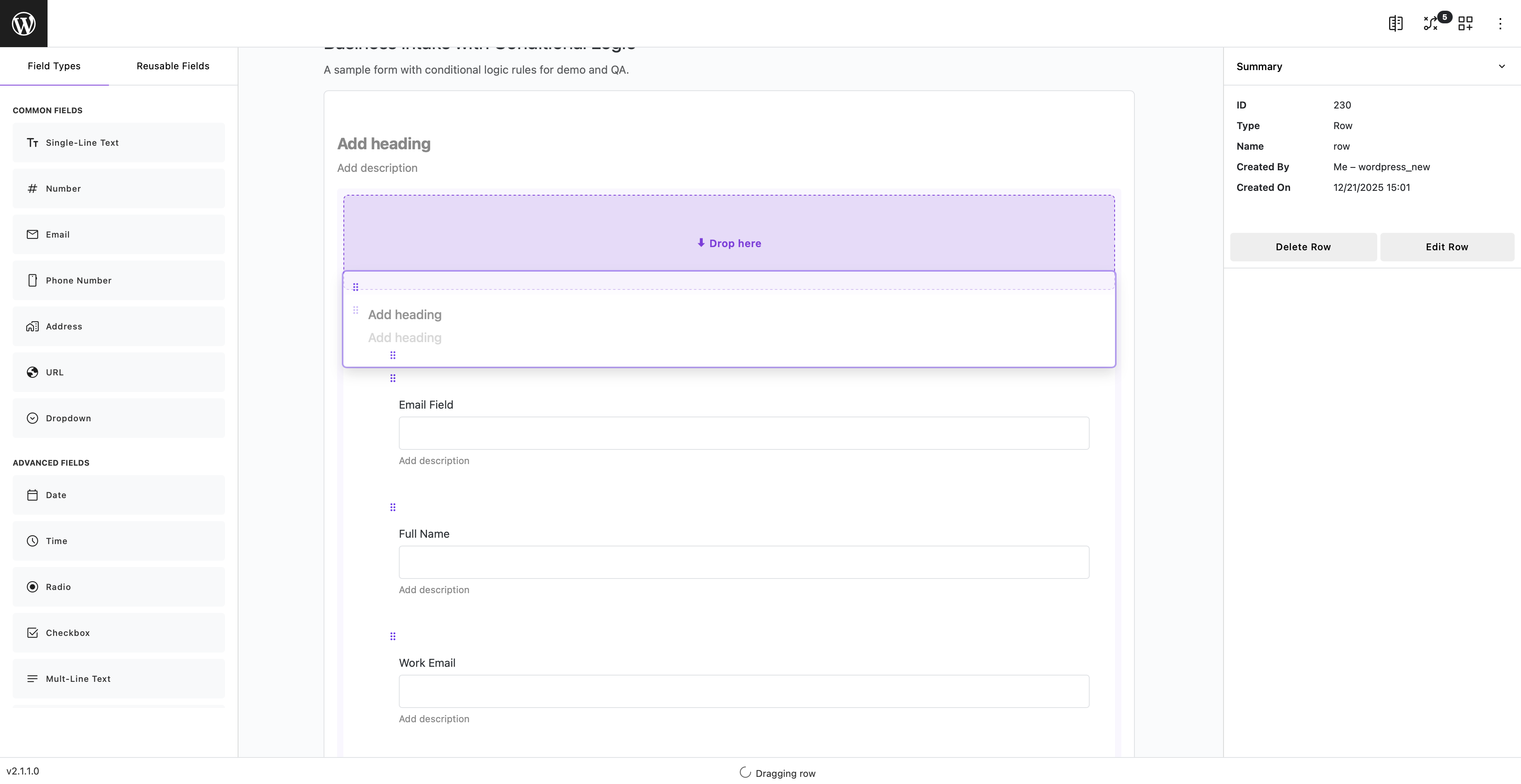 Frontend form with product and payment fields