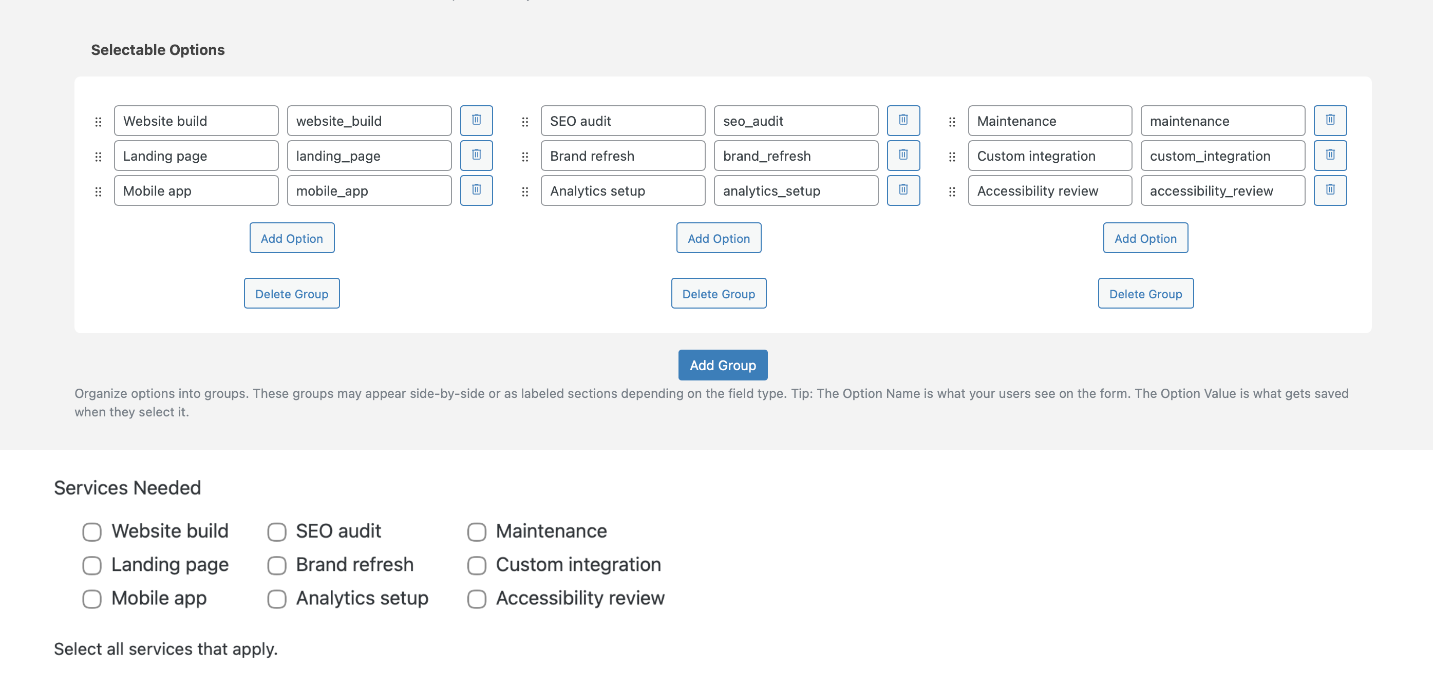 Theme selection modal with presets