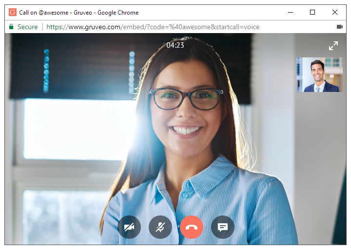 A Gruveo button and the call pop-up it opens