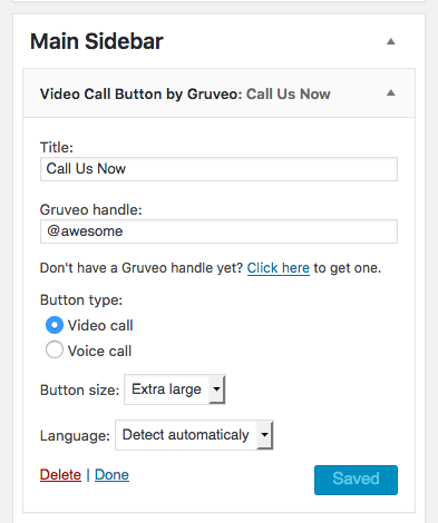Backend view of the Gruveo button widget