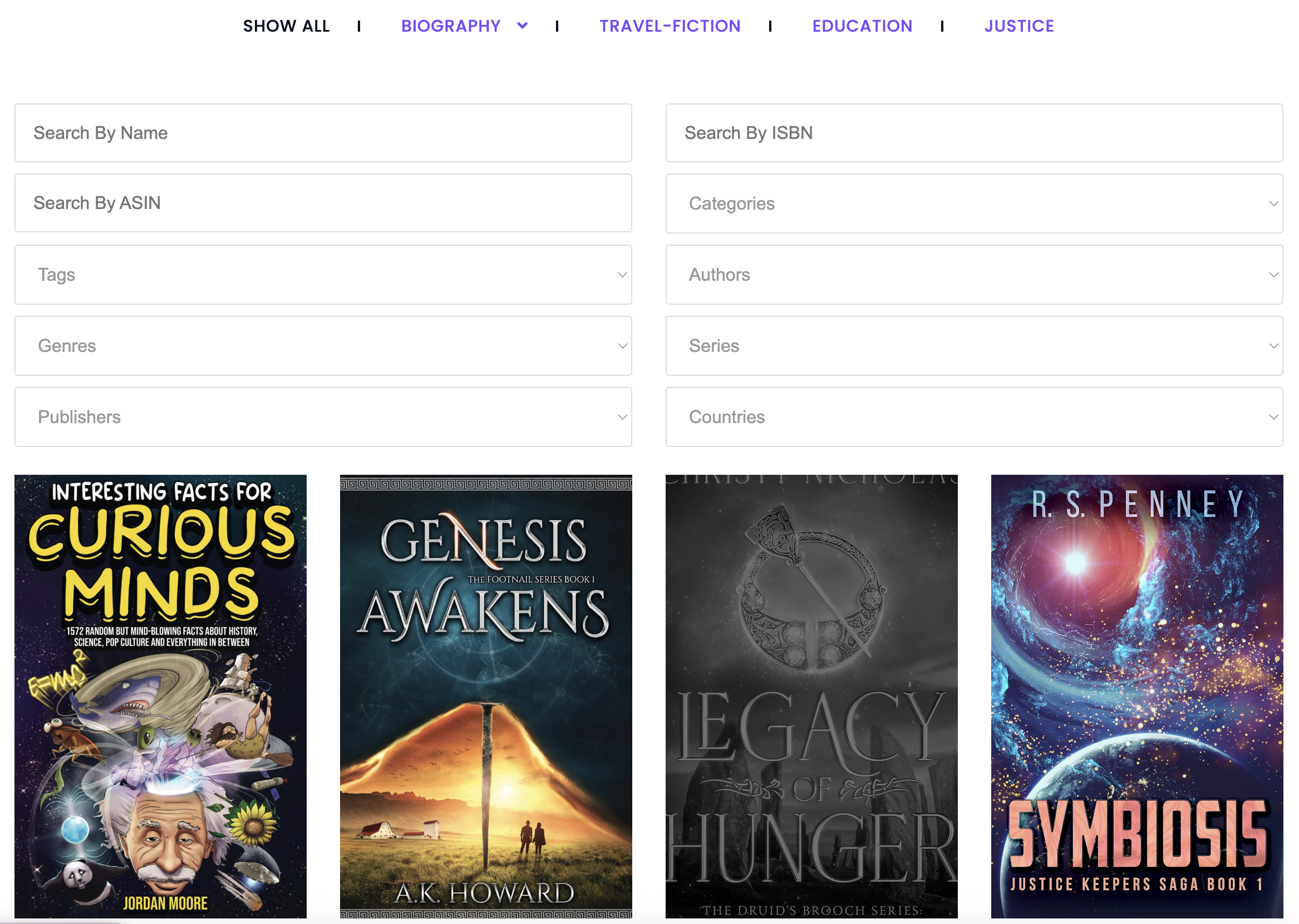 GS Books Showcase output by **Theme Nine – Filter** after adding shortcode [gs_book_showcase theme="gs_book_theme9"]