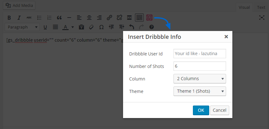 GS Dribbble Shortcode Generator