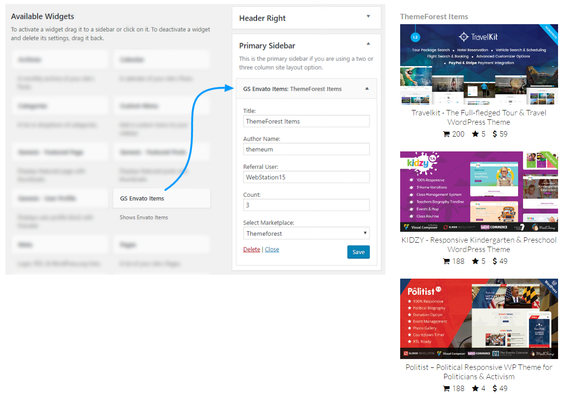GS Envato Portfolio output by <strong>THEME 04 : HORIZONTAL – SQUARE RIGHT INFO</strong> after adding shortcode [gs_envato theme="gs_envato_theme4" userid="goodlayers" market="themeforest" cols="6" count="6"]