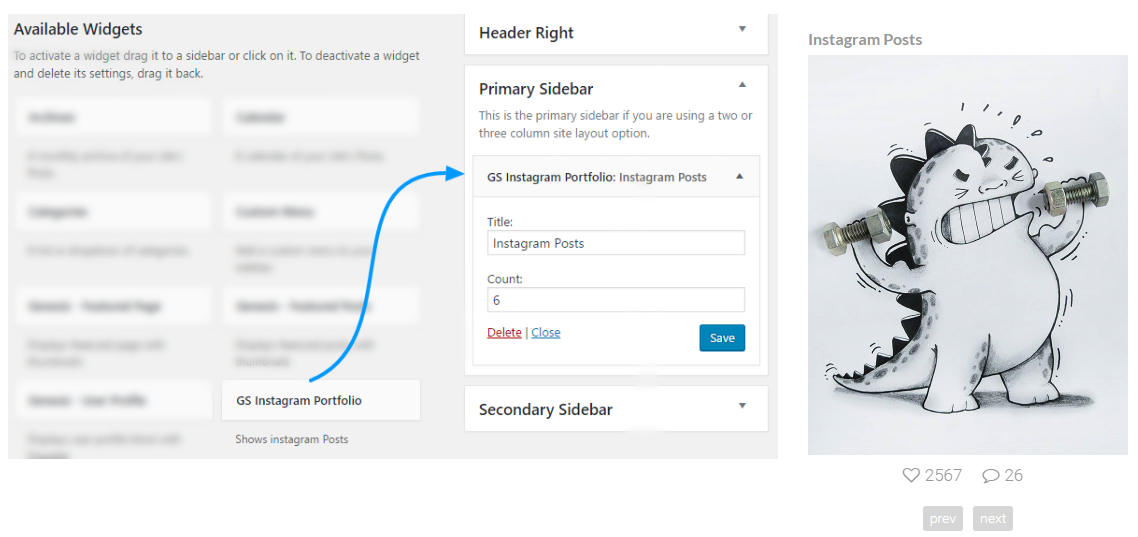GS Instagram Portfolio output by <strong>Theme Three – Hover</strong> after adding shortcode.