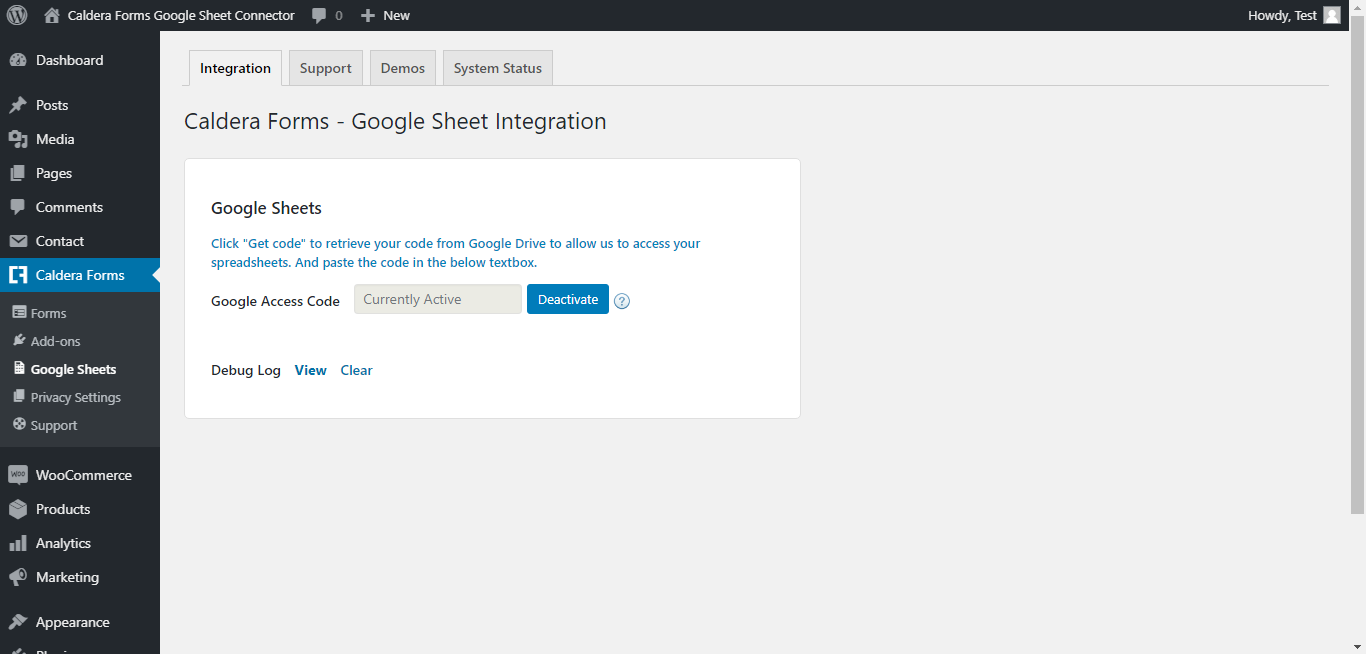 After successful integration - Displays "Currently Active".