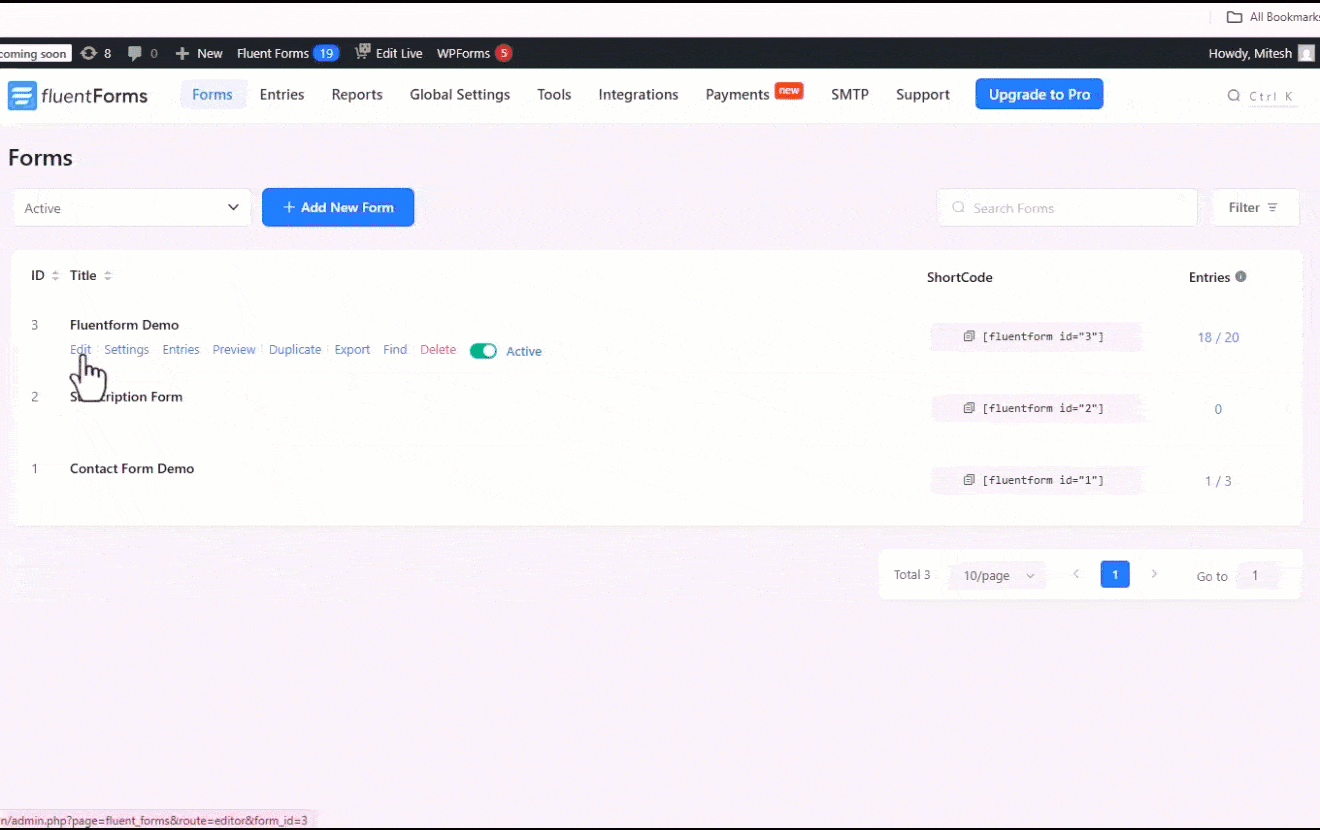 Column header mapping to Fluent Form fields.
