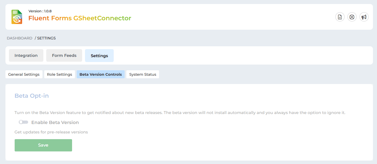 System status screen.