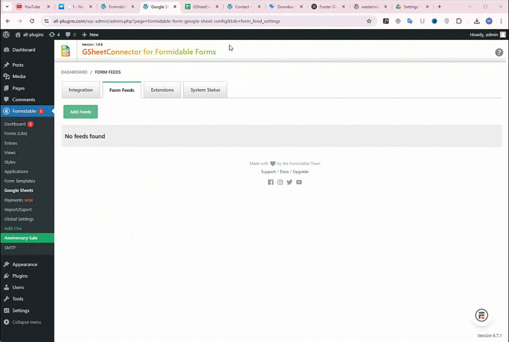 Feed configuration view.