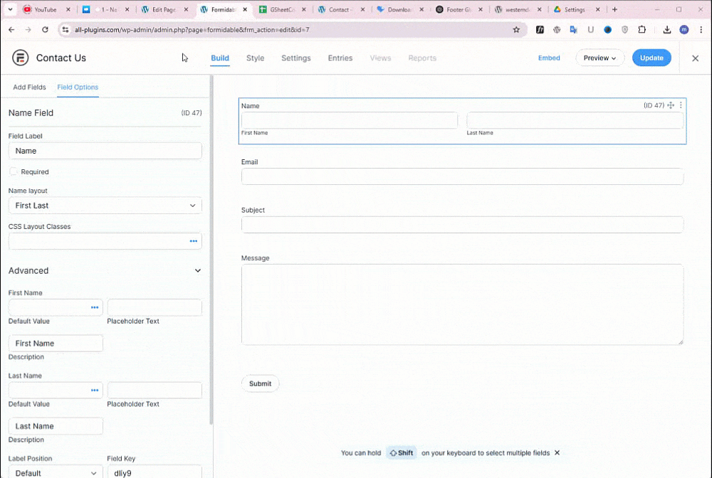 Add field header names in Google Sheet.