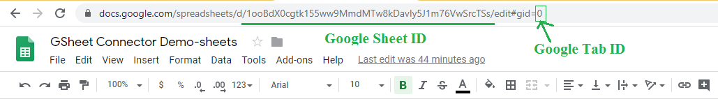 Get Sheet and Tab Id from the URL.
