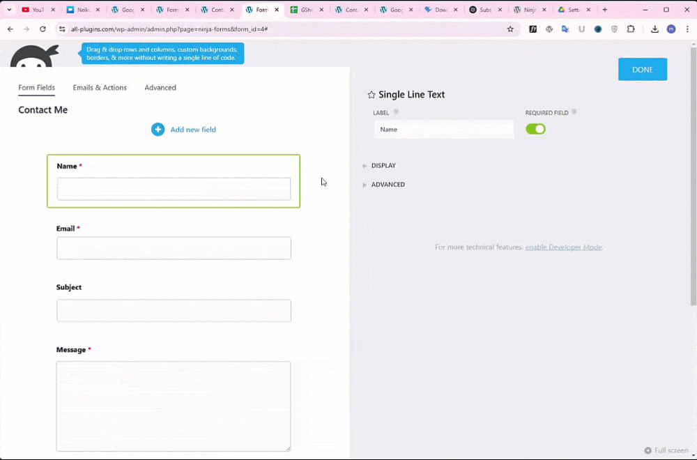Entering the Field Header Names Manually in the Connected Sheet and Submitting the form.