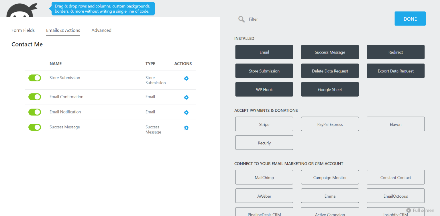 Google Sheet settings page with input box Sheet Name, Sheet Id, Tab Name, Tab Id.