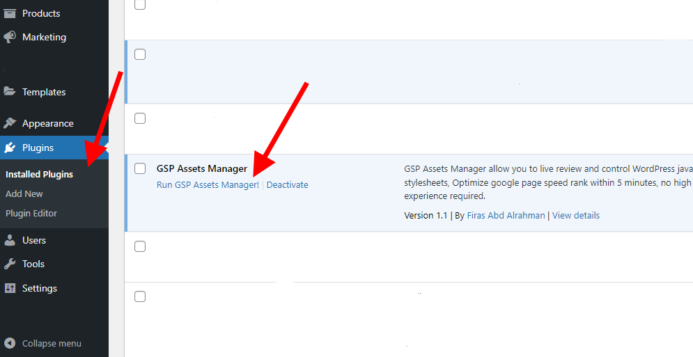 After instaling the plugin, got to plugin list and click "Run GSP Assets Manager"