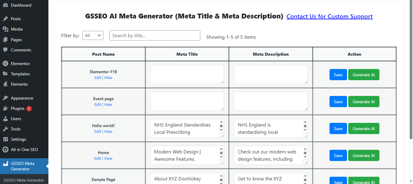 AI Meta Generator Interface
