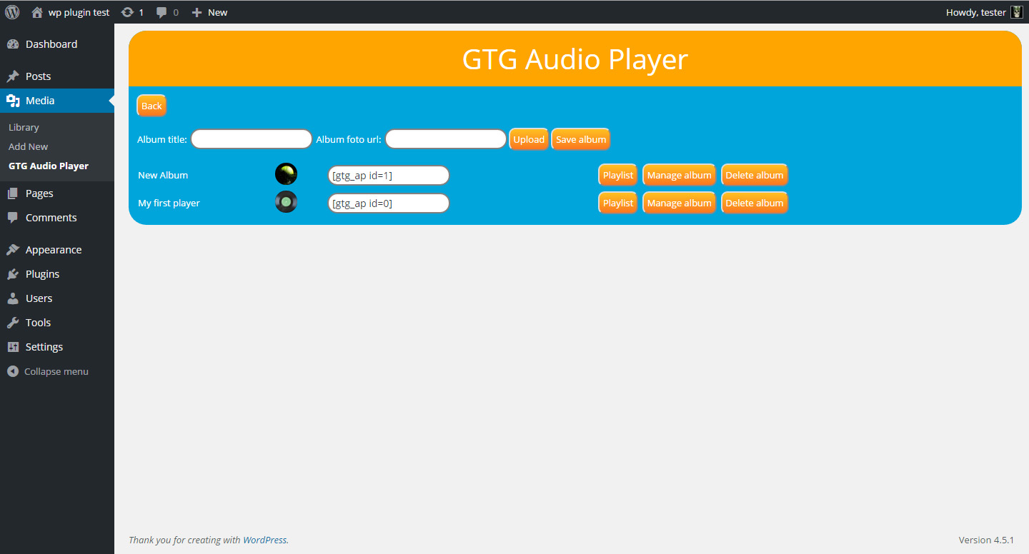 GTG Audio Player settings.