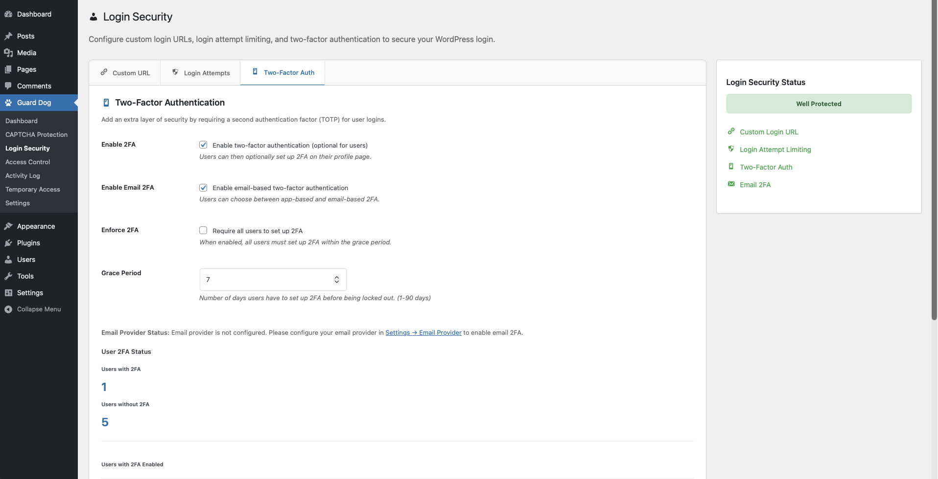 Enable email and app-based two-factor authentication methods