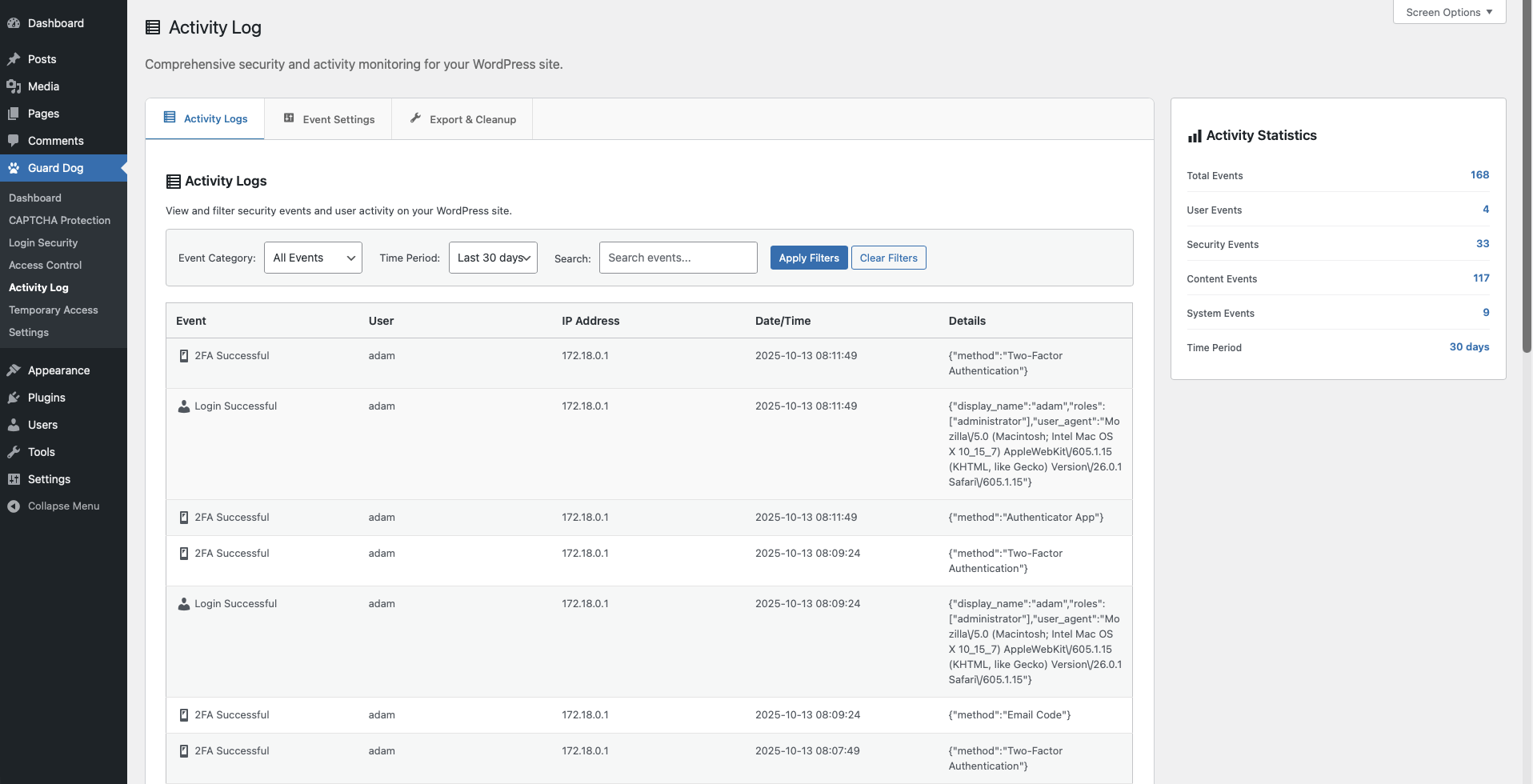 Track site and system events with the Activity Log feature