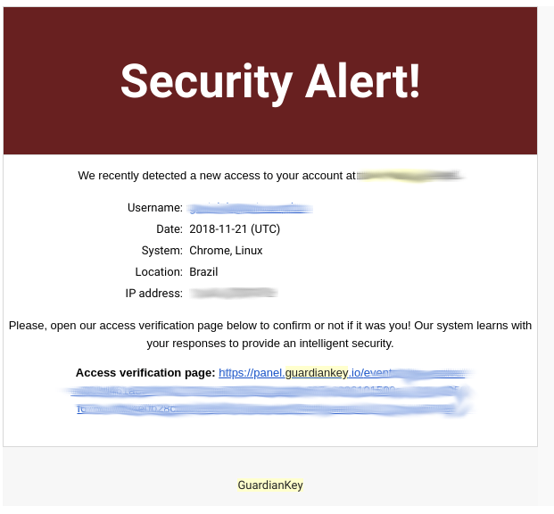 E-mail of notification