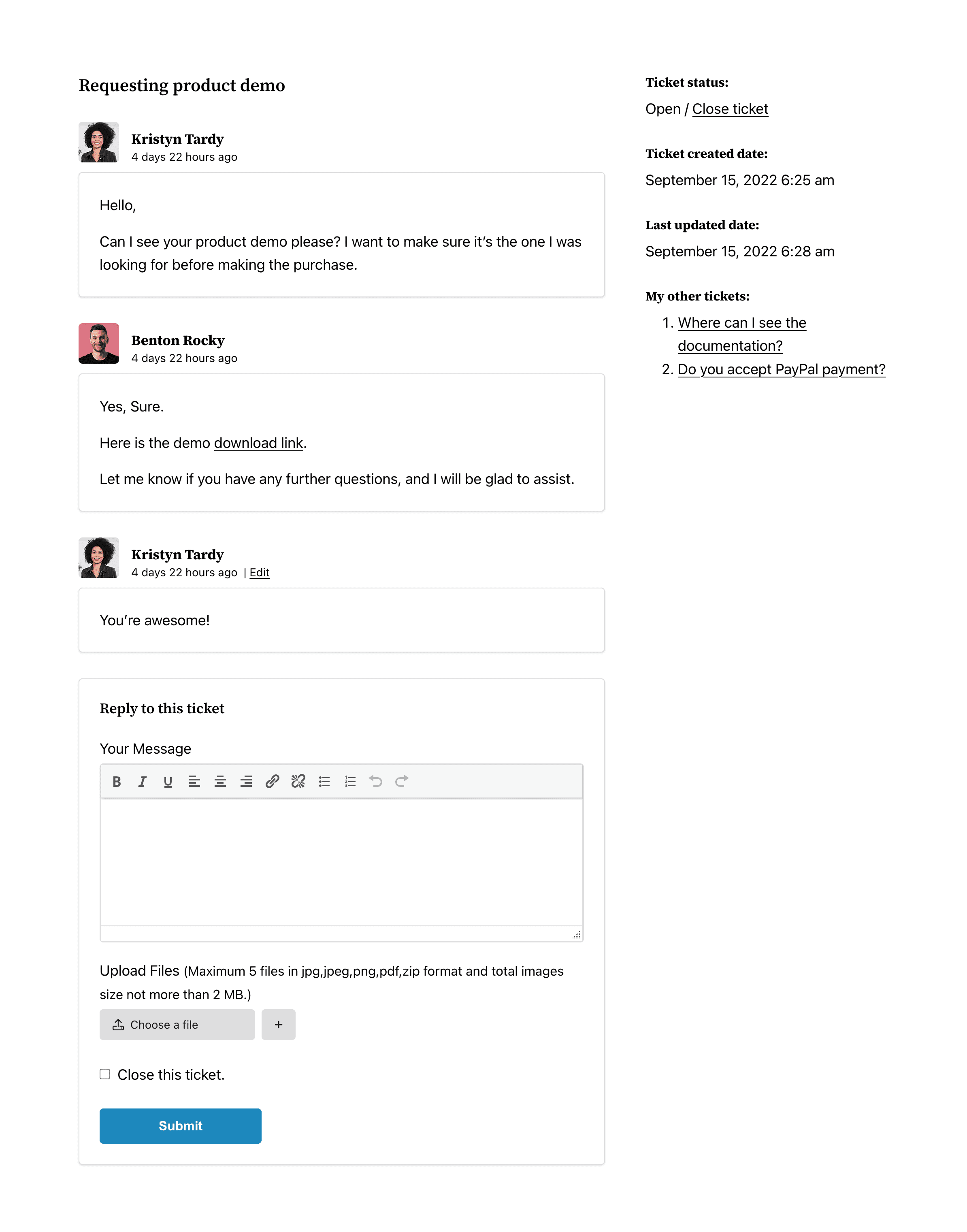 Admin - list of Ticket departments