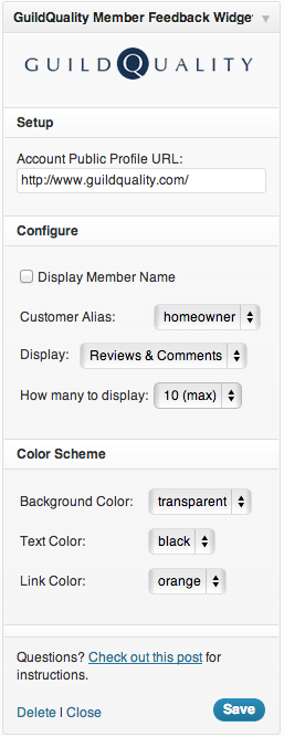 The admin panel for the GuildQuality widget.