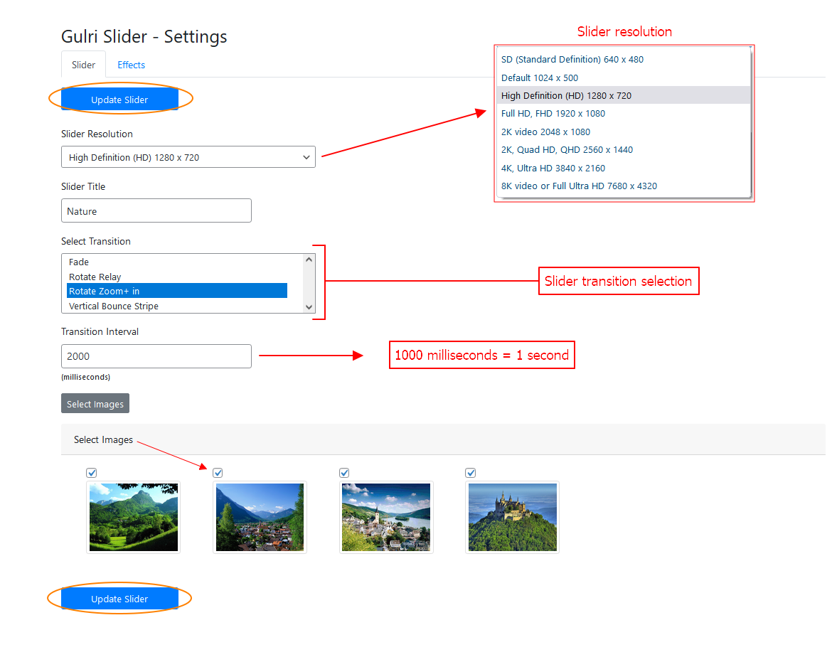 Edit Slider Options