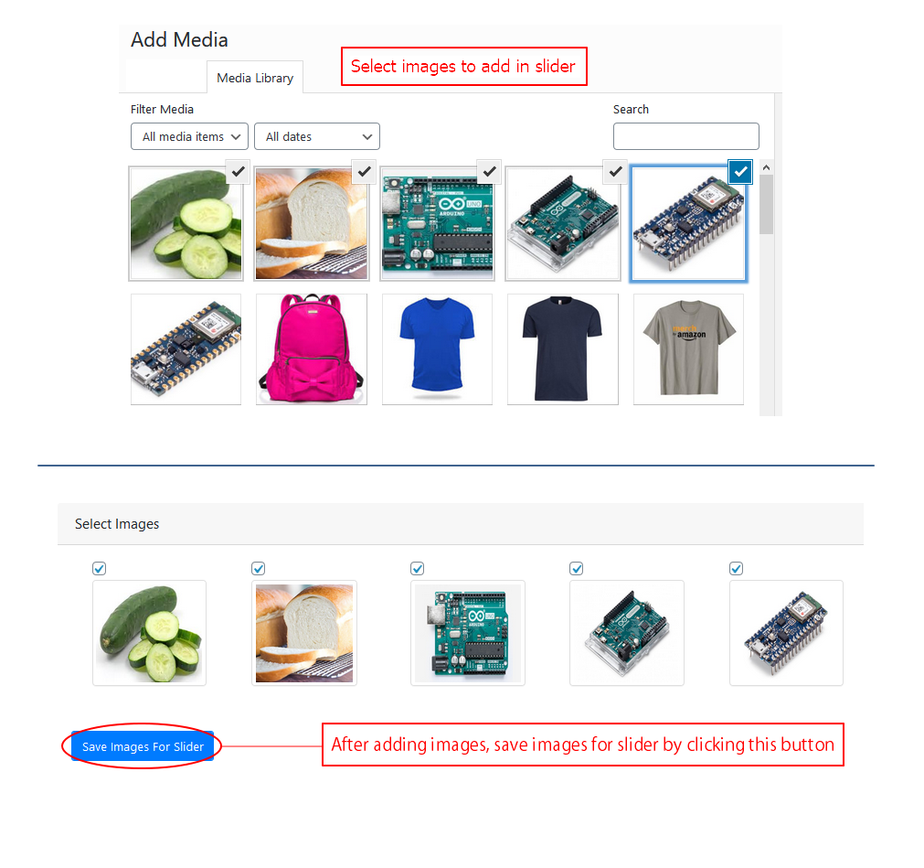 Selecting images for a slider
