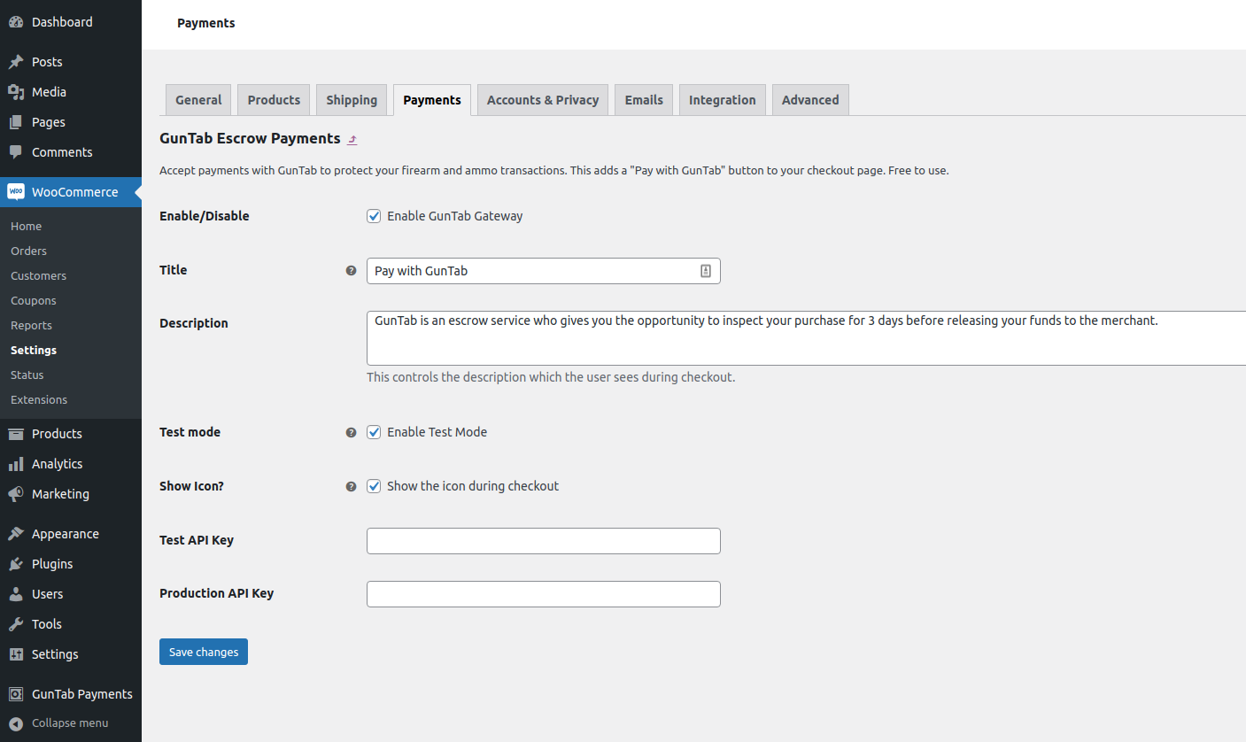 WooCommerce Gateway Settings